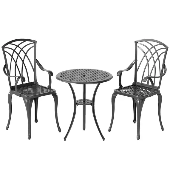 Buy Outsunny 3 Pieces Garden Dining Set for 2, Cast Aluminium Outdoor Dining Set with 2 Armchairs and Round Dining Table with Parasol Hole, Garden Furniture Bistro Set, Brown