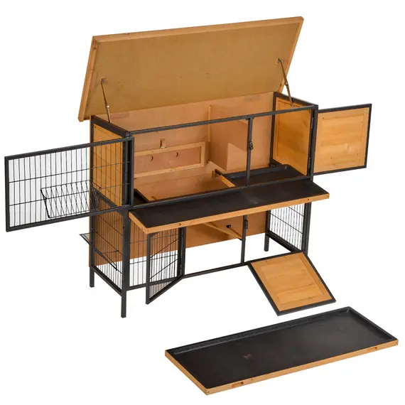 Buy Rabbit Hutch Outdoor Guinea Pig Hutch Bunny Cage Metal Frame with  No-Leak Tray Openable Roof Light Yellow 122 x 50 x 101cm, 9 image