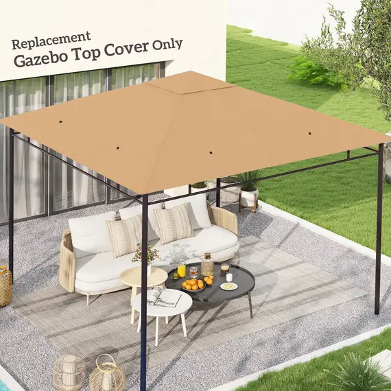 Buy Outsunny 3 x 3 m Gazebo Canopy Replacement Cover, Garden Gazebo Roof Replacement with Drain Holes, TOP COVER ONLY, Beige, 2 image