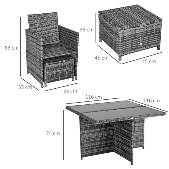 Buy 8-Seater Rattan Dining Set Garden Furniture Cushion Seat Woven Rattan Grey, 3 image