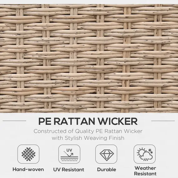 Buy Outsunny 4 Pieces Rattan Garden Furniture Set, Garden Corner Sofa with Side Trays, Wicker Conservatory Furniture Set with Loveseats, Slatted Plastic Top Coffee Table and Cushions, Beige, 4 image