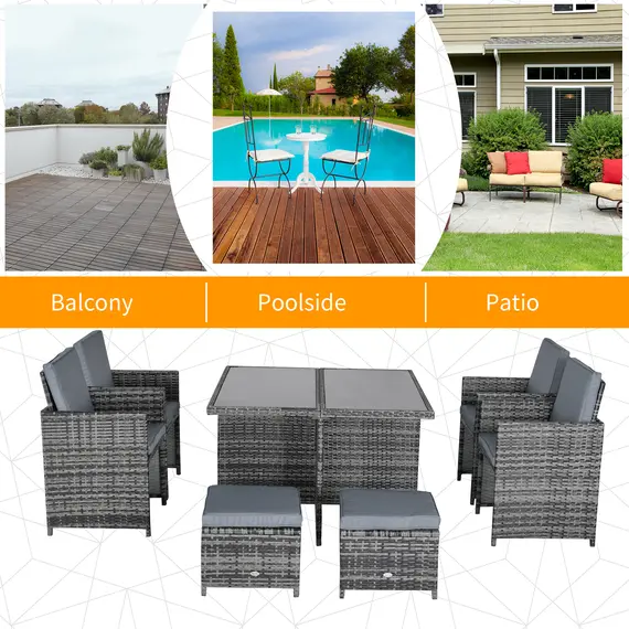 Buy 8-Seater Rattan Dining Set Garden Furniture Cushion Seat Woven Rattan Grey, 6 image
