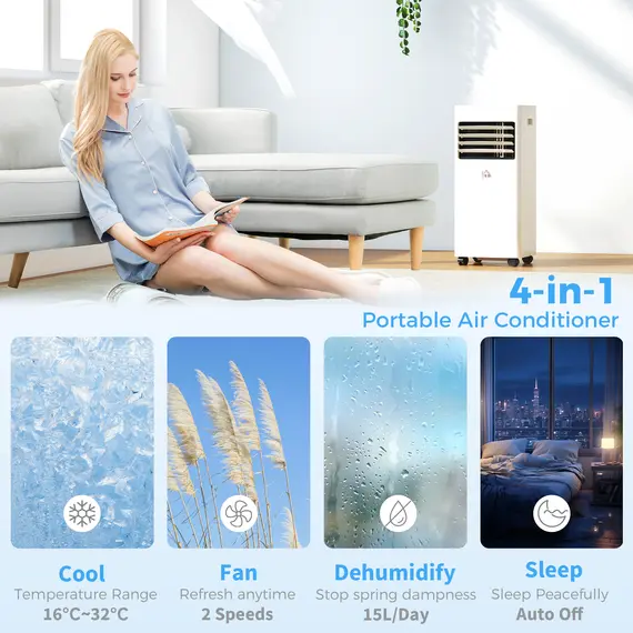Buy HOMCOM Portable Air Conditioner 5000 BTU, 4-in-1 Cooling, Dehumidifier, Fan, Sleep Mode, Air Conditioning Unit with Digital Display & Remote Control, 24H Timer, Window Venting Kit, for Room up to 18㎡, 4 image