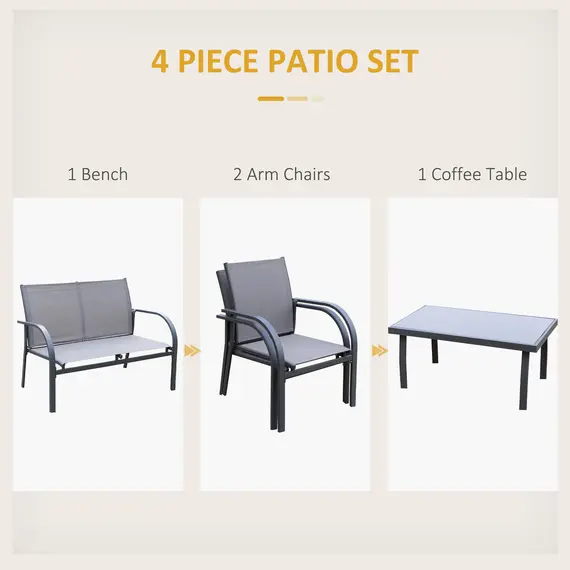 Buy Four-Piece Minimal Garden Patio Set - Grey, 4 image