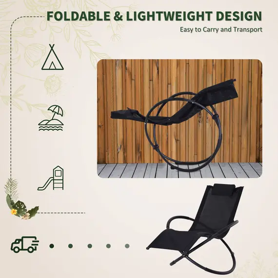 Buy Outsunny Outdoor Orbital Lounger Zero Gravity Patio Chaise Foldable Rocking Chair w/ Pillow Black, 6 image