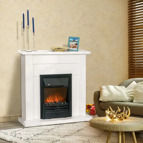 Buy 40" Electric Firplace Suites & Mantelpiece w/LED Flames Remote Marble Stone Modern Curved Surround Intelligent Safe Tempered Glass Adjustable Thermal 1000W/2000W, 7 image