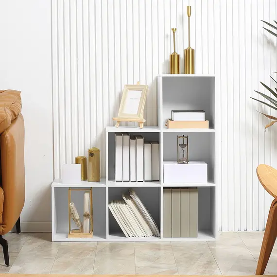 Buy 3-tier Step 6 Cubes Storage Unit Particle Board Cabinet Bookcase Organiser Home Office Shelves - White, 6 image