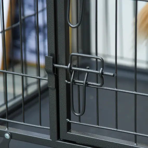 Buy Metal Dog Cage Kennel Locking Door & Wheels Removable Tray Openable Top For Medium Pets 94 x 58 x 69.5 cm, 9 image