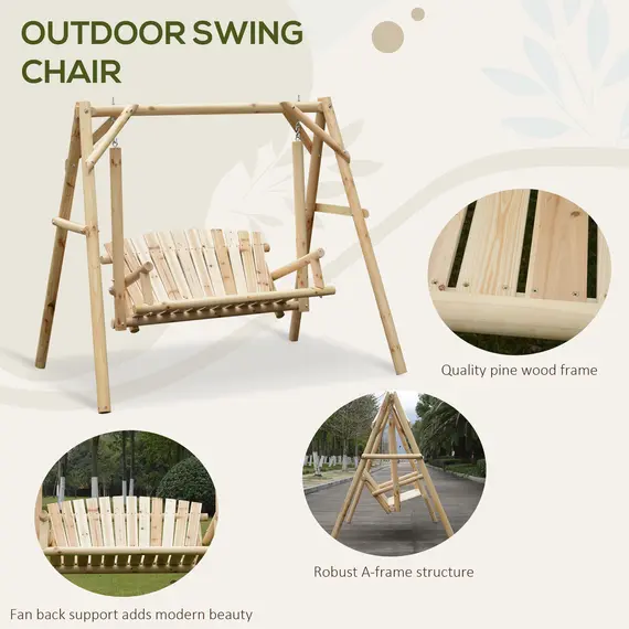 Buy Outsunny Outdoor 2 Seater Swing Chair Larch Wood Garden Swing Seat Porch Hammock Bench Lounger, 5 image