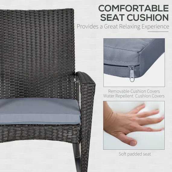 Buy Outsunny Outdoor PE Rattan Rocking Chair, Garden Rocking Chair Set with Armrest and Cushion, Grey, 5 image