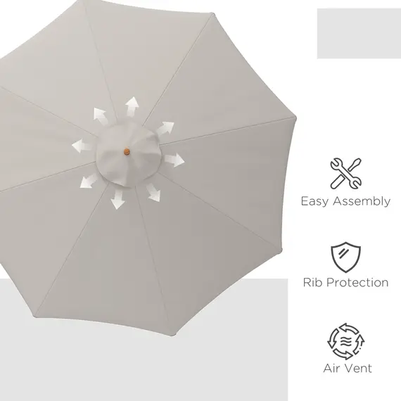 Buy Outsunny 3.3m Elegant Wooden Parasol - Grey, 7 image