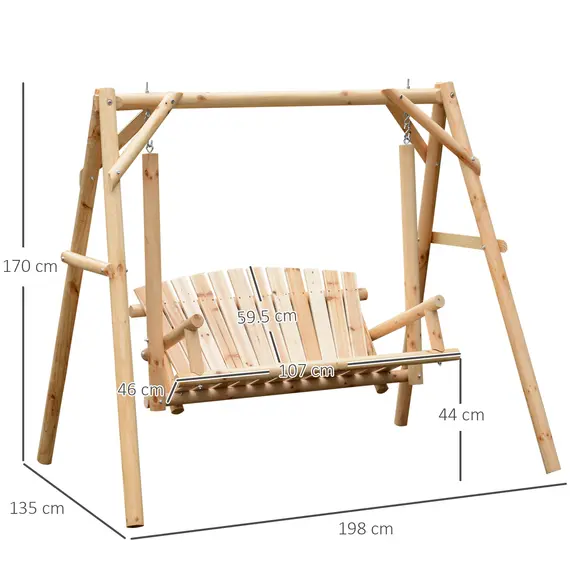Buy Outsunny Outdoor 2 Seater Swing Chair Larch Wood Garden Swing Seat Porch Hammock Bench Lounger, 3 image