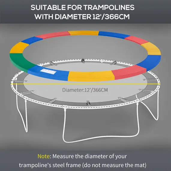 Buy 12FT Replacement Trampoline Pad Thick Foam Safety Φ366cm Spring Cover Bounce Padding - Multi Coloured, 4 image