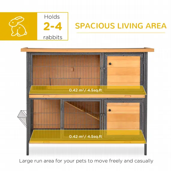 Buy Rabbit Hutch Outdoor Guinea Pig Hutch Bunny Cage Metal Frame with  No-Leak Tray Openable Roof Light Yellow 122 x 50 x 101cm, 4 image