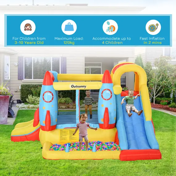 Buy Outsunny Bounce Castle Inflatable Trampoline Slide Pool Rocket Design 3.4 x 2.8 x 1.85m, 3 image
