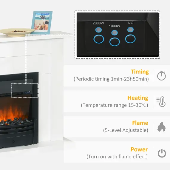 Buy 40" Electric Firplace Suites & Mantelpiece w/LED Flames Remote Marble Stone Modern Curved Surround Intelligent Safe Tempered Glass Adjustable Thermal 1000W/2000W, 5 image