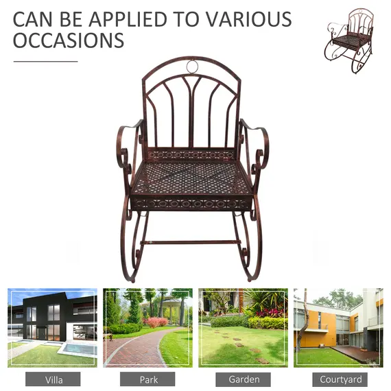 Buy Metal Single Chair 1 Seater Garden Outdoor Rocking Chair Vintage Style Bronze, 4 image