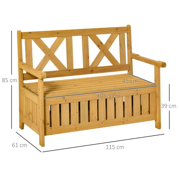 Buy Outsunny 2-Seater Garden Storage Bench for Patio Wood Porch Decor Outdoor Seating, 3 image