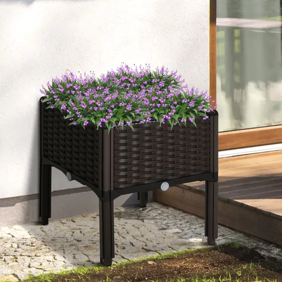 Buy 26L Garden Raised Bed Elevated Patio Flower Plant Planter Box PP Vegetables Planting Container, Brown, 2 image
