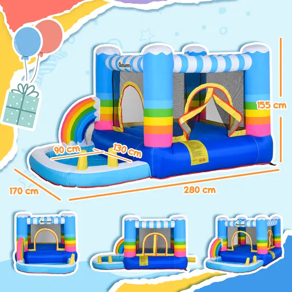 Buy Outsunny Kids Bounce Castle Inflatable House with Trampoline Pool Climbing Wall with Inflator Carrybag, 2.8 x 1.7 x 1.55m, 3 image