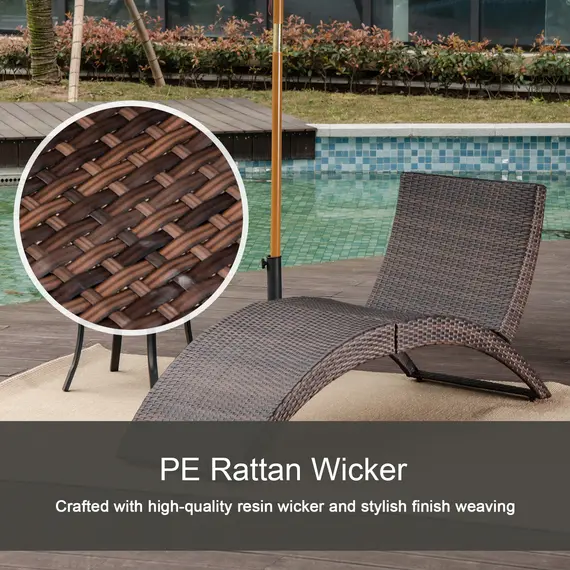 Buy Outsunny Folding Sun Lounger, PE Rattan Garden Lounger Chair with Soft Padded Cushion, Ergonomic Curved Design Sun Bed for Balcony, Garden, Brown, 4 image