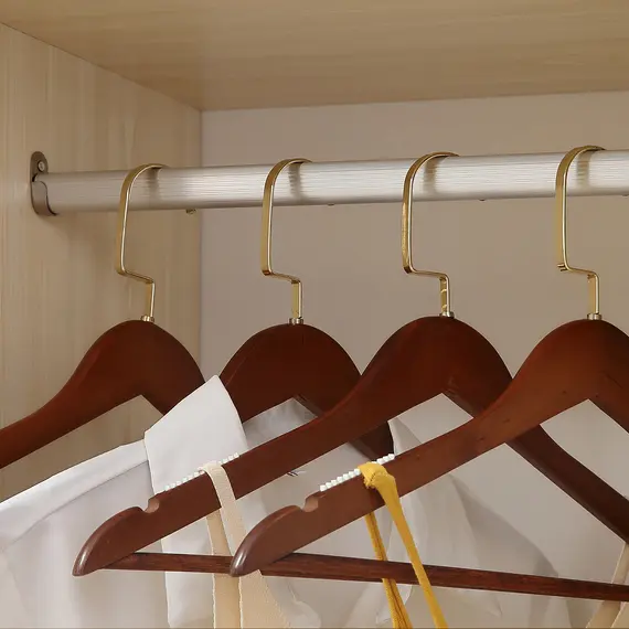 Buy Open Wardrobe on Wheels, Bedroom Wardrobe with Clothes Hanging Rail, 3 Storage Shelves, Mobile Garment Rack for Cloakroom, Hallway, Maple Wood-Effect, 9 image