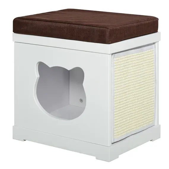 Buy Cat House Bed Cat Scratching Cube for Small Cat Pet Furniture with Removable Scratching Pad and Soft Cushion White, 7 image