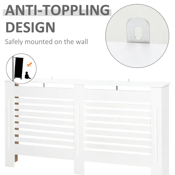 Buy Radiator Cover, Modern MDF White Painted Cabinet with Horizontal Slats for Living Room, Bedroom, 172L x 19W x 81H cm, 5 image