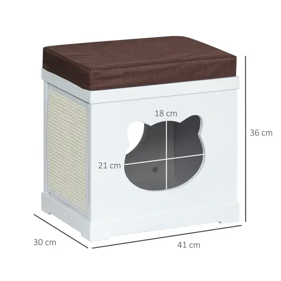 Buy Cat House Bed Cat Scratching Cube for Small Cat Pet Furniture with Removable Scratching Pad and Soft Cushion White, 3 image