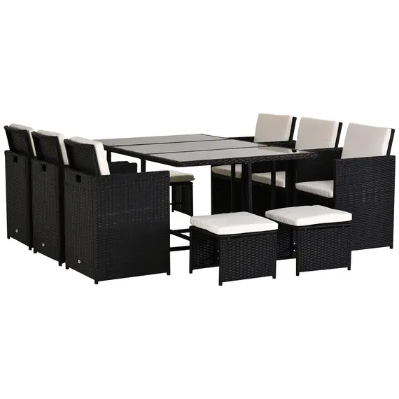 Buy Outsunny Rattan Dining Set Garden Furniture Patio set 11 PC with Cushion Black /Milk White