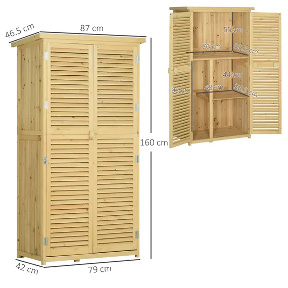 Buy Outsunny 87 x 47 x 160cm Wooden Garden Shed, Sheds & Outdoor Storage with Asphalt Roof and 2 Lockable Doors, Natural, 3 image