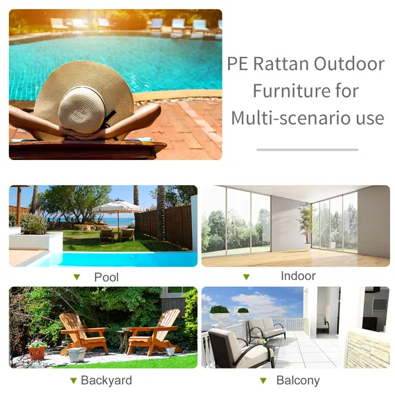 Buy Outsunny Folding Sun Lounger, PE Rattan Garden Lounger Chair with Soft Padded Cushion, Ergonomic Curved Design Sun Bed for Balcony, Garden, Brown, 5 image