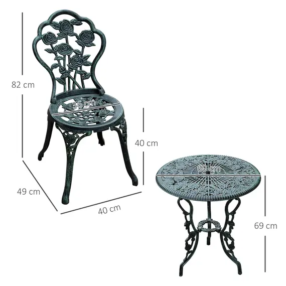 Buy Cast Aluminium Outdoor Patio Garden Bistro Elegant Design Table Chair Set - Green (3-Piece), 3 image