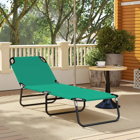 Buy Outsunny Foldable Sun Lounger with 5-Position Adjustable Backrest, Outdoor Portable Recliner Chaise Lounge Chair, Green, 8 image