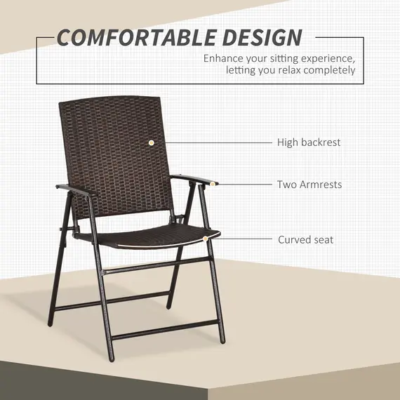 Buy Outsunny Set of Two Folding Rattan Seat Chairs - Brown, 5 image