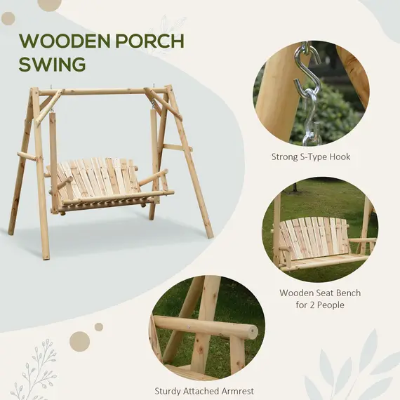 Buy Outsunny Outdoor 2 Seater Swing Chair Larch Wood Garden Swing Seat Porch Hammock Bench Lounger, 4 image