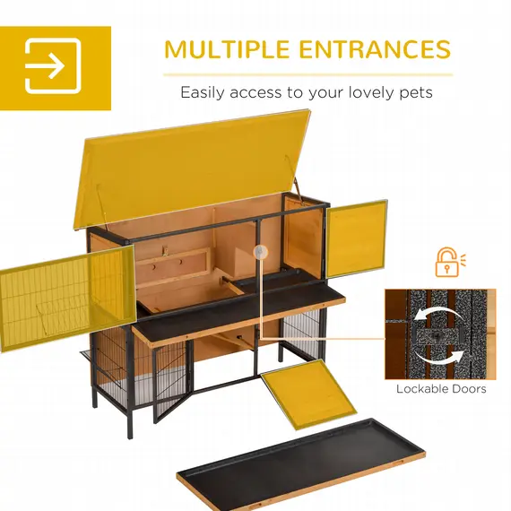 Buy Rabbit Hutch Outdoor Guinea Pig Hutch Bunny Cage Metal Frame with  No-Leak Tray Openable Roof Light Yellow 122 x 50 x 101cm, 7 image
