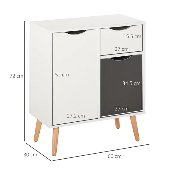 Buy HOMCOM Sideboard Floor Cabinet Storage Cupboard with Drawer and Solid Wood Legs for Bedroom, Living Room, Entryway, Grey, 3 image