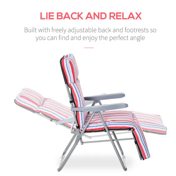 Buy Outsunny Set of 2 Garden Sun Lounger Outdoor Reclining Seat Cushioned Seat Foldable Adjustable Recliner Red and White, 4 image