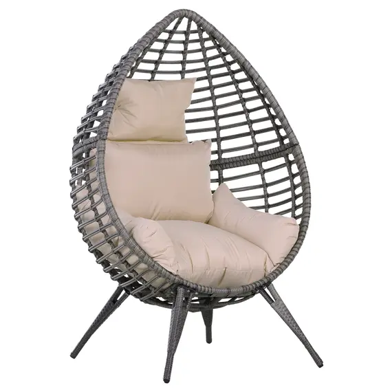 Buy Outsunny Garden Egg Chair, Teardrop Outdoor PE Rattan Chair with Full-body Soft Padded Cushion, Grey