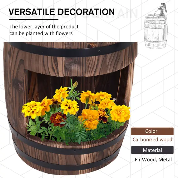 Buy Wood Barrel Patio Water Fountain Electric Pump Garden Decorative Ornament with Flower Planter Decor, 5 image