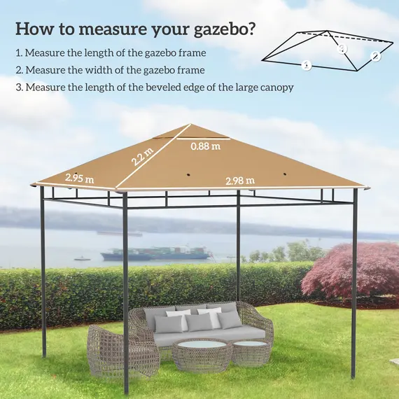 Buy Outsunny 3 x 3 m Gazebo Canopy Replacement Cover, Garden Gazebo Roof Replacement with Drain Holes, TOP COVER ONLY, Beige, 3 image
