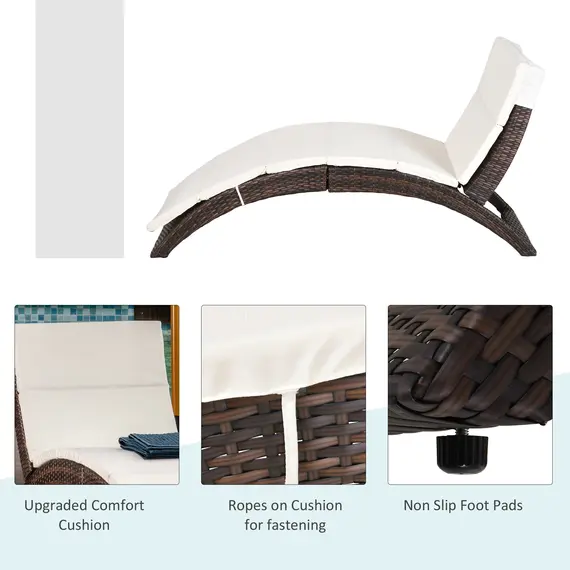 Buy Outsunny Folding Sun Lounger, PE Rattan Garden Lounger Chair with Soft Padded Cushion, Ergonomic Curved Design Sun Bed for Balcony, Garden, Brown, 7 image