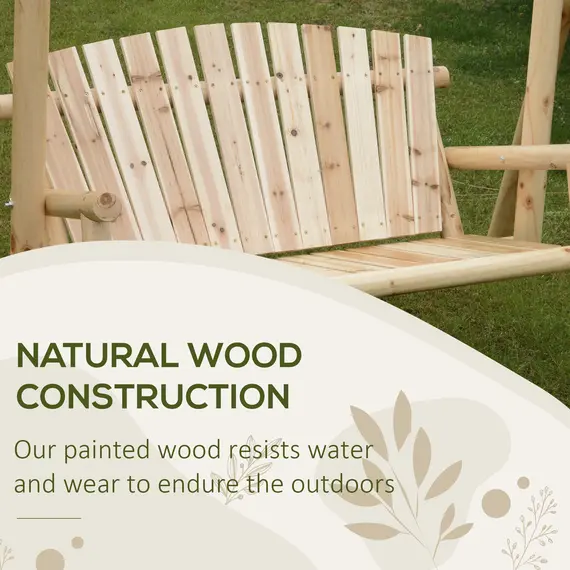 Buy Outsunny Outdoor 2 Seater Swing Chair Larch Wood Garden Swing Seat Porch Hammock Bench Lounger, 6 image