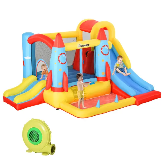 Buy Outsunny Bounce Castle Inflatable Trampoline Slide Pool Rocket Design 3.4 x 2.8 x 1.85m, 7 image