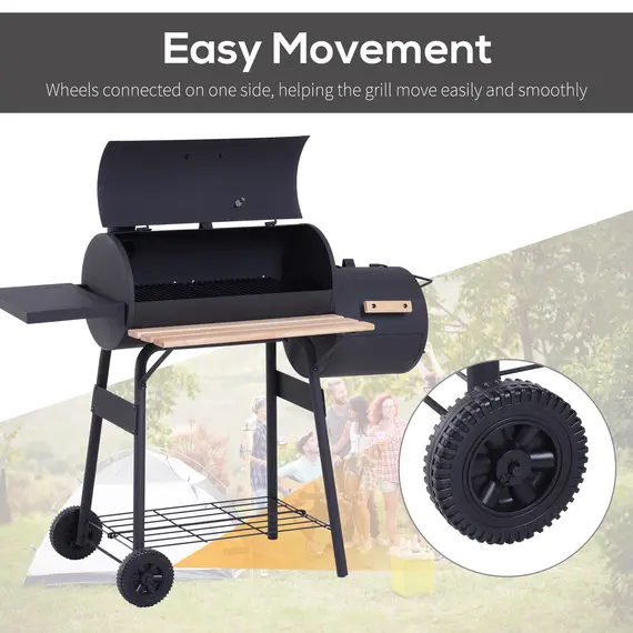 Buy Outsunny Portable Charcoal BBQ Grill, Cold-rolled Steel, Solid Wood, 104H x 124L x53W cm-Black, 5 image