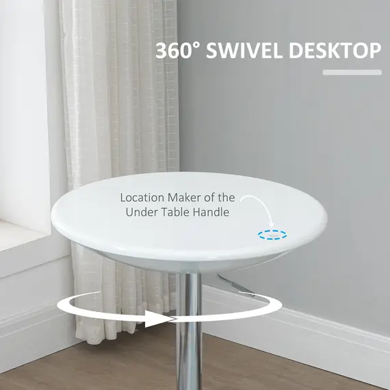 Buy Modern Round Bar Table Adjustable Height Home Pub Bistro Desk Swivel Painted Top with Silver Steel Leg and Base, White, 4 image