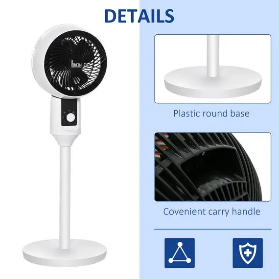 Buy 9'' Air Circulator Fan 3 Speed, 70° Oscillation 90° Vertical Tilt, Carry Handle, Pedestal Fan, Pedestal Fan for Living Room, Bedroom, Office, White and Black, 7 image