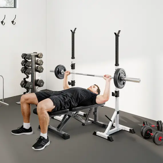 Buy HOMCOM Weights Bar Barbell Rack Squat Stand Adjustable Portable Weight Lifting Max Load 200kg, Suitable For Home Gym Training Work Out, 9 image