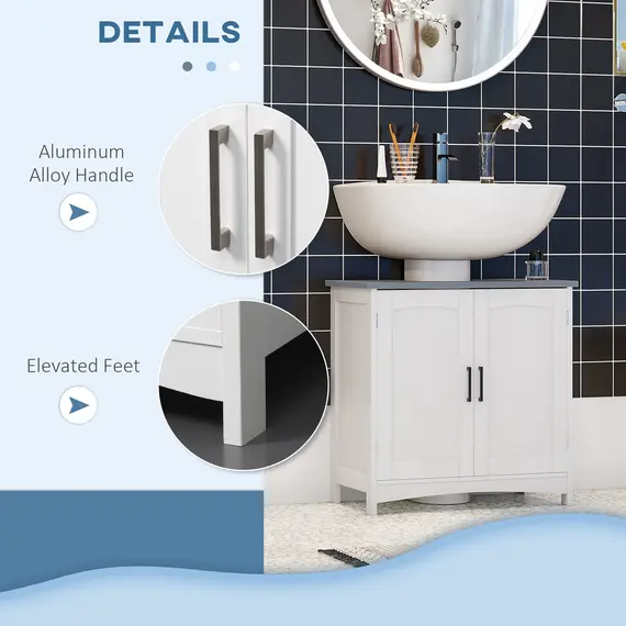 Buy Pedestal Under Sink Cabinet with Double Doors, Modern Bathroom Vanity Unit, Storage Cupboard with Adjustable Shelves, White, 7 image